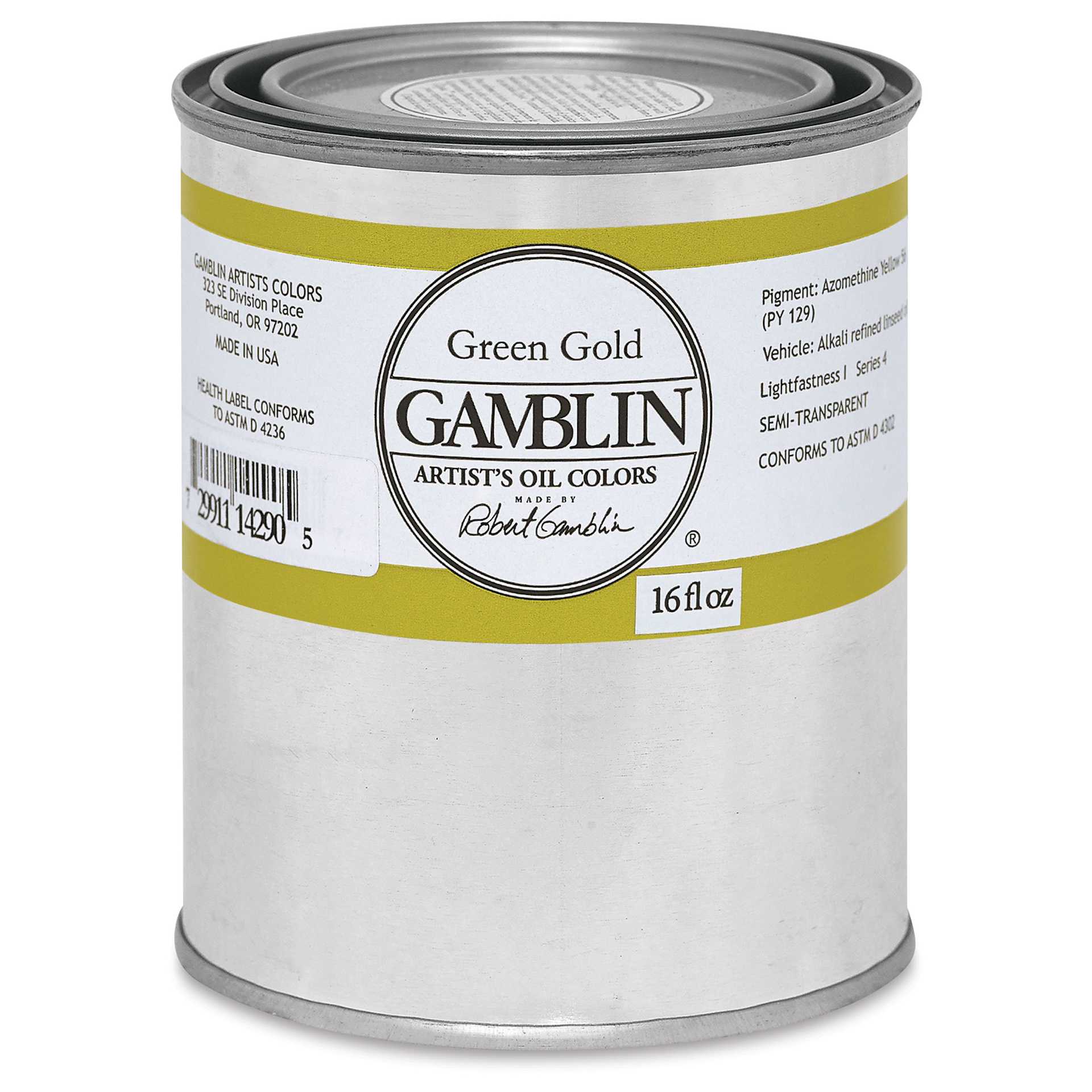 Gamblin Artist's Oil Color - Green Gold, 16 oz can