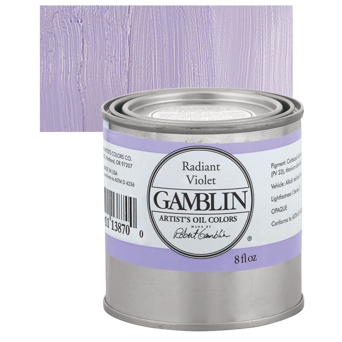Gamblin Artist's Oil Color - Radiant Violet, 8 oz Can and swatch