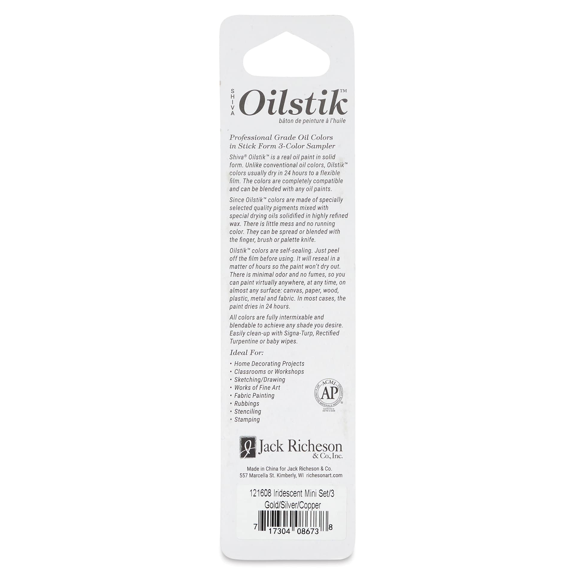 Shiva Oilstik Oil Paint - Iridescent Mini Colors, Set of 3 (Back of package)