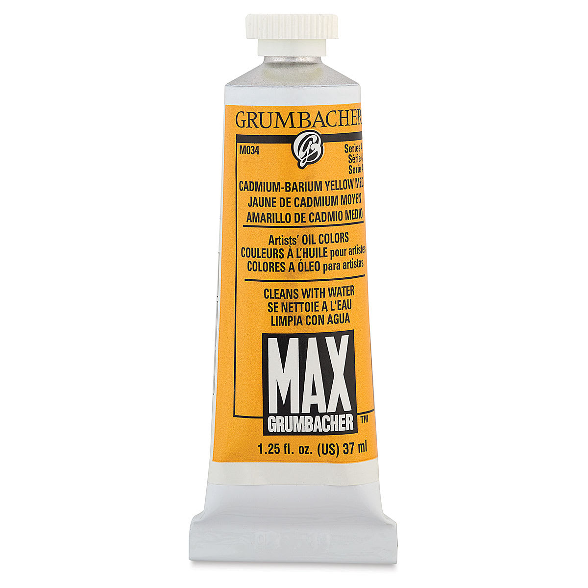 Grumbacher Max Artists' Water Miscible Oil Color -  Cadmium-Barium Yellow Medium, 37 ml tube