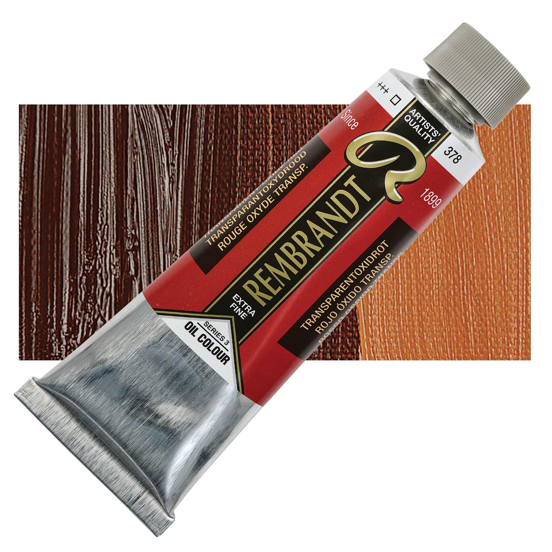 Rembrandt Artists' Oil Color - Transparent Oxide Red, 150 ml tube and swatch