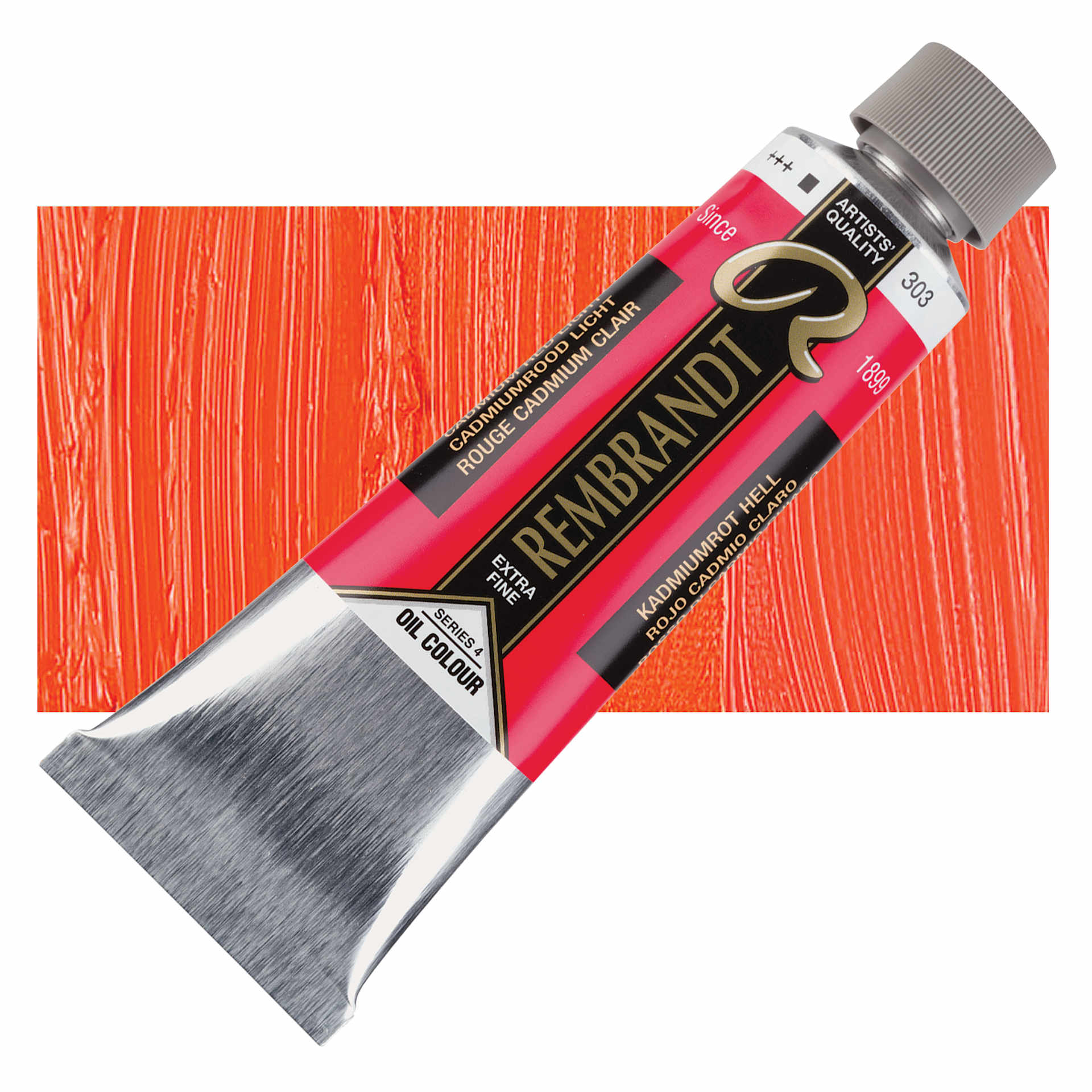 Rembrandt Artists' Oil Color - Cadmium Red Light, 150 ml tube and swatch