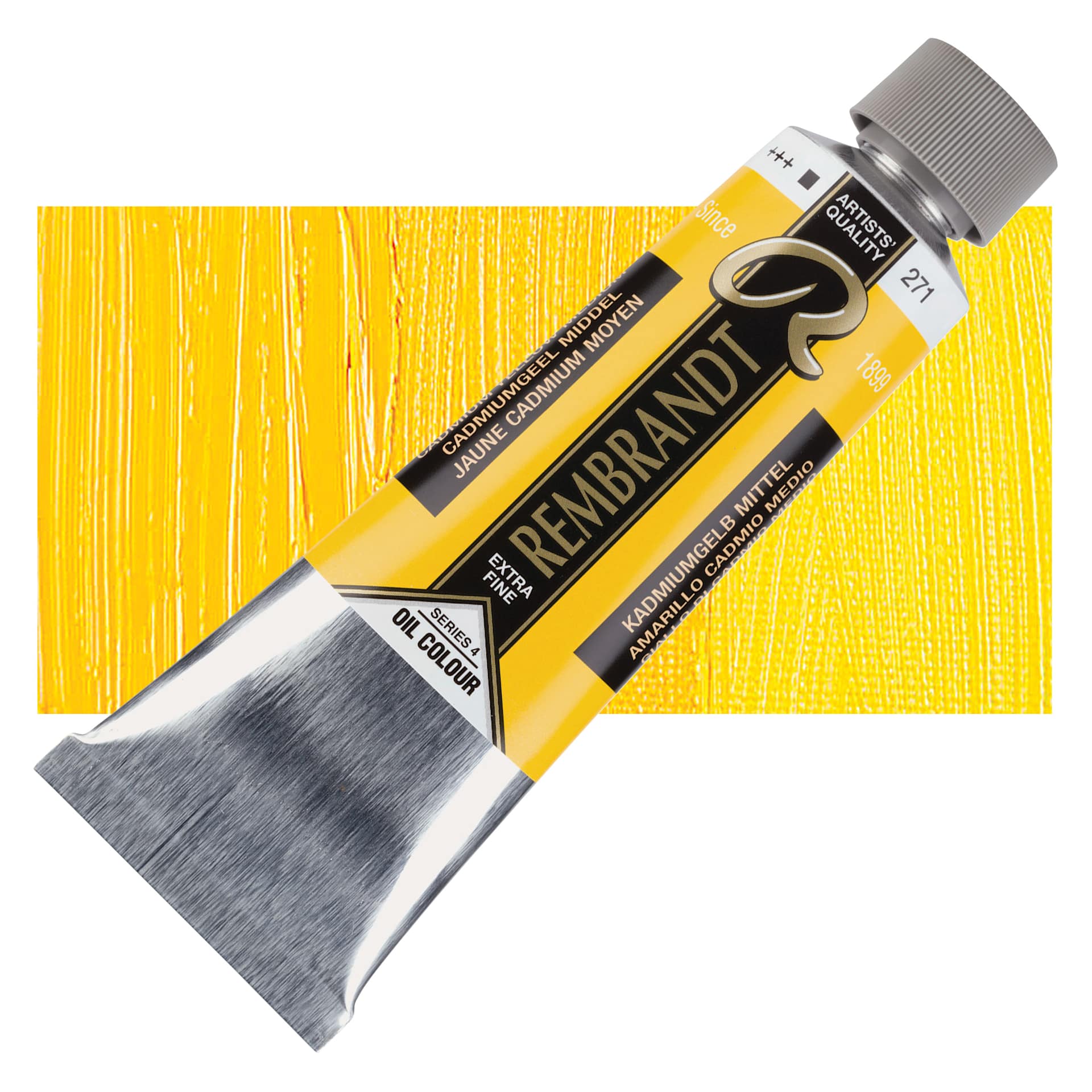 Rembrandt Artists' Oil Color - Cadmium Yellow Medium, 150 ml tube and swatch