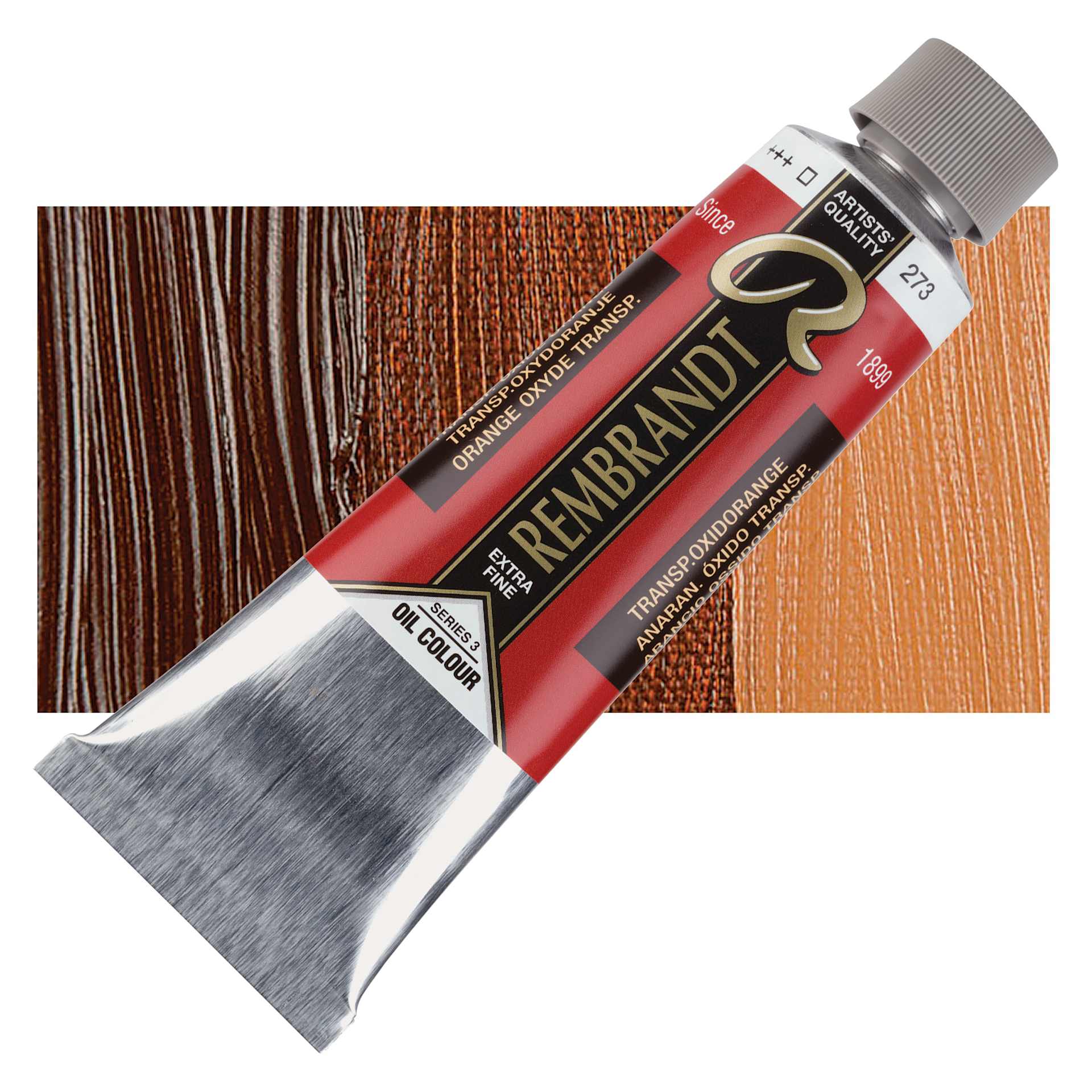 Rembrandt Artists' Oil Color - Transparent Oxide Orange, 150 ml tube and swatch