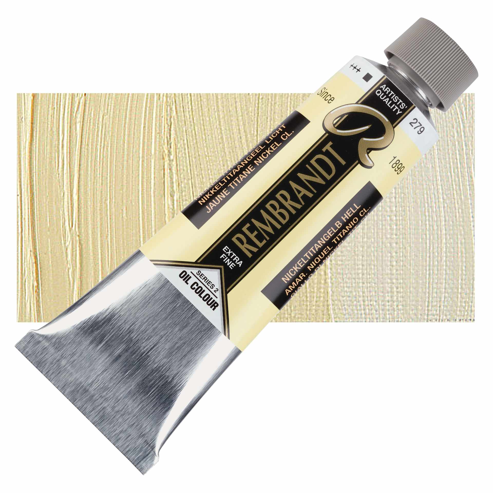 Rembrandt Artists' Oil Color - Nickel Titanium Yellow Light, 150 ml tube and swatch