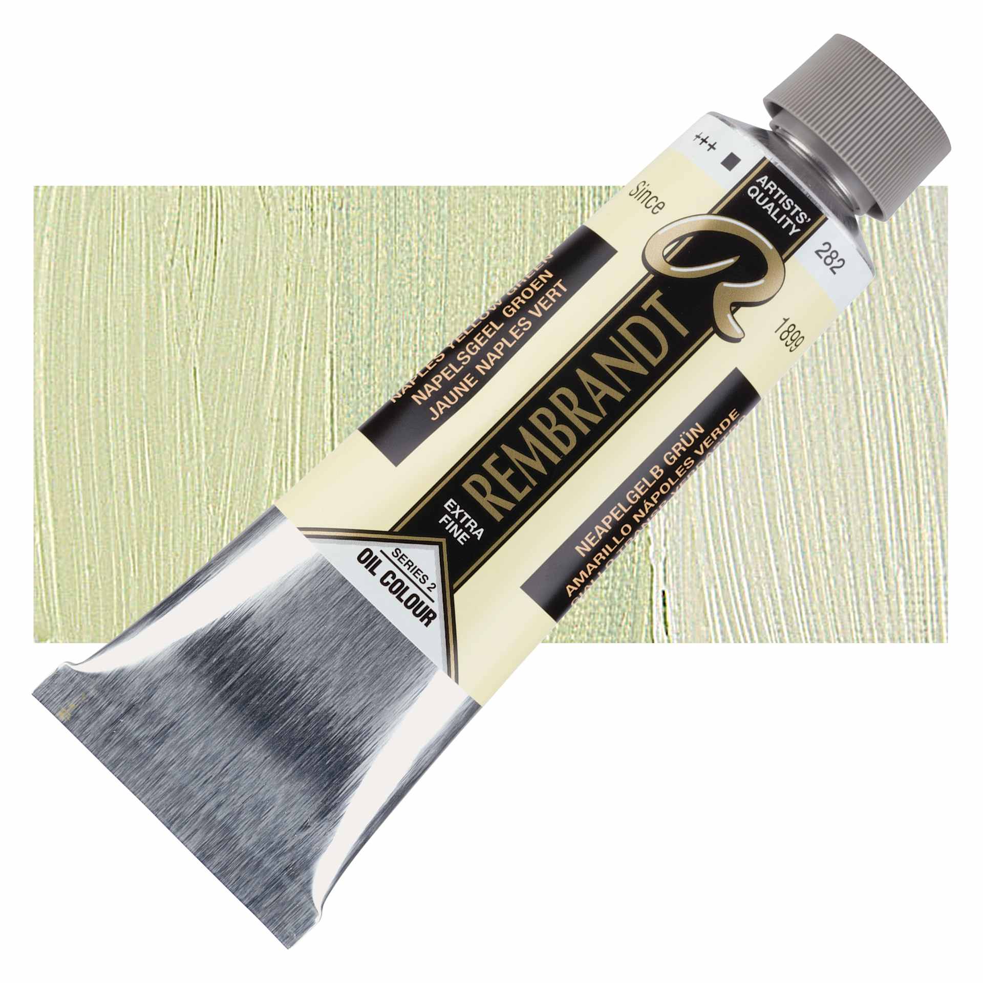 Rembrandt Artists' Oil Color - Naples Yellow Green, 150 ml tube and swatch