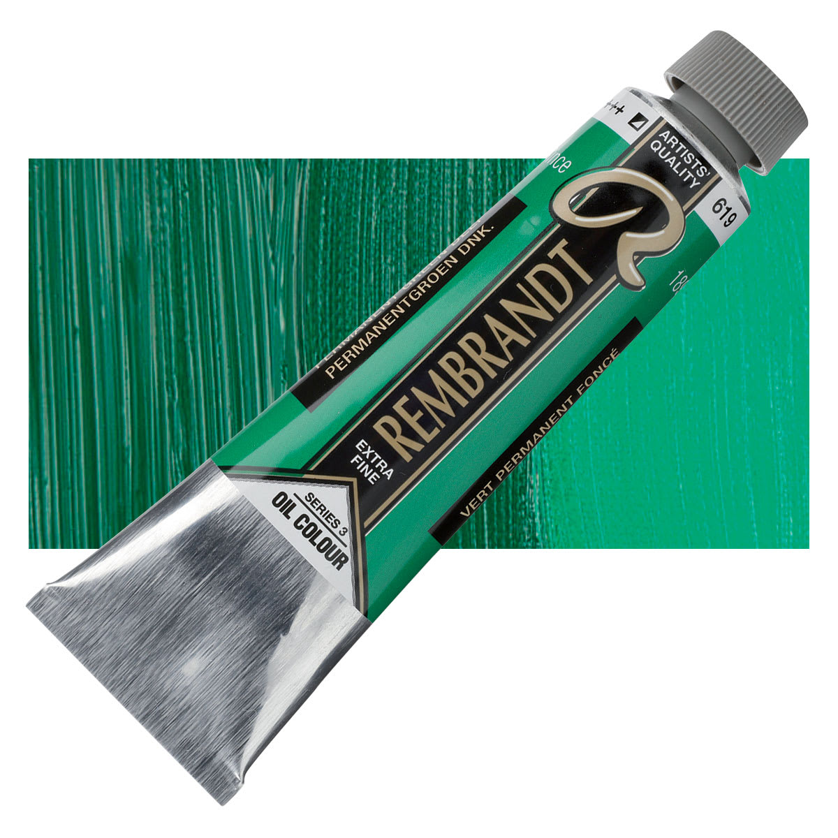 Rembrandt Artists' Oil Color - Permanent Green Deep, 40 ml tube and swatch