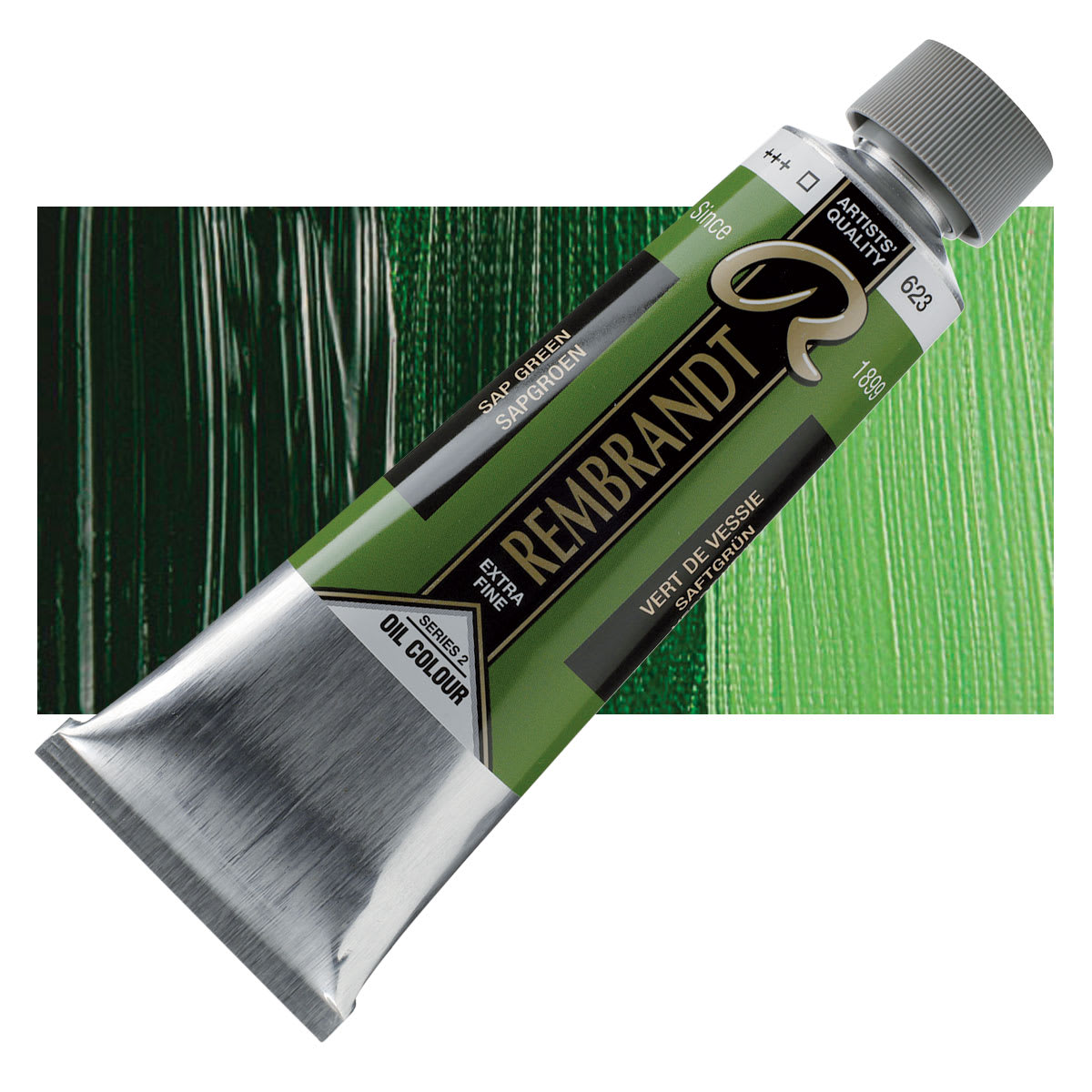 Rembrandt Artists' Oil Color - Sap Green, 150 ml tube and swatch