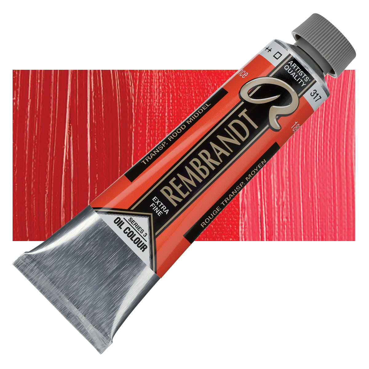 Rembrandt Artists' Oil Color - Transparent Red Medium, 40 ml tube and swatch