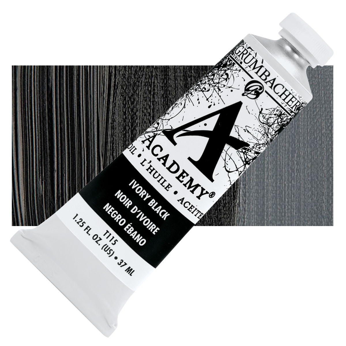 Grumbacher Academy Oil Color - Ivory Black, 37 ml tube and swatch