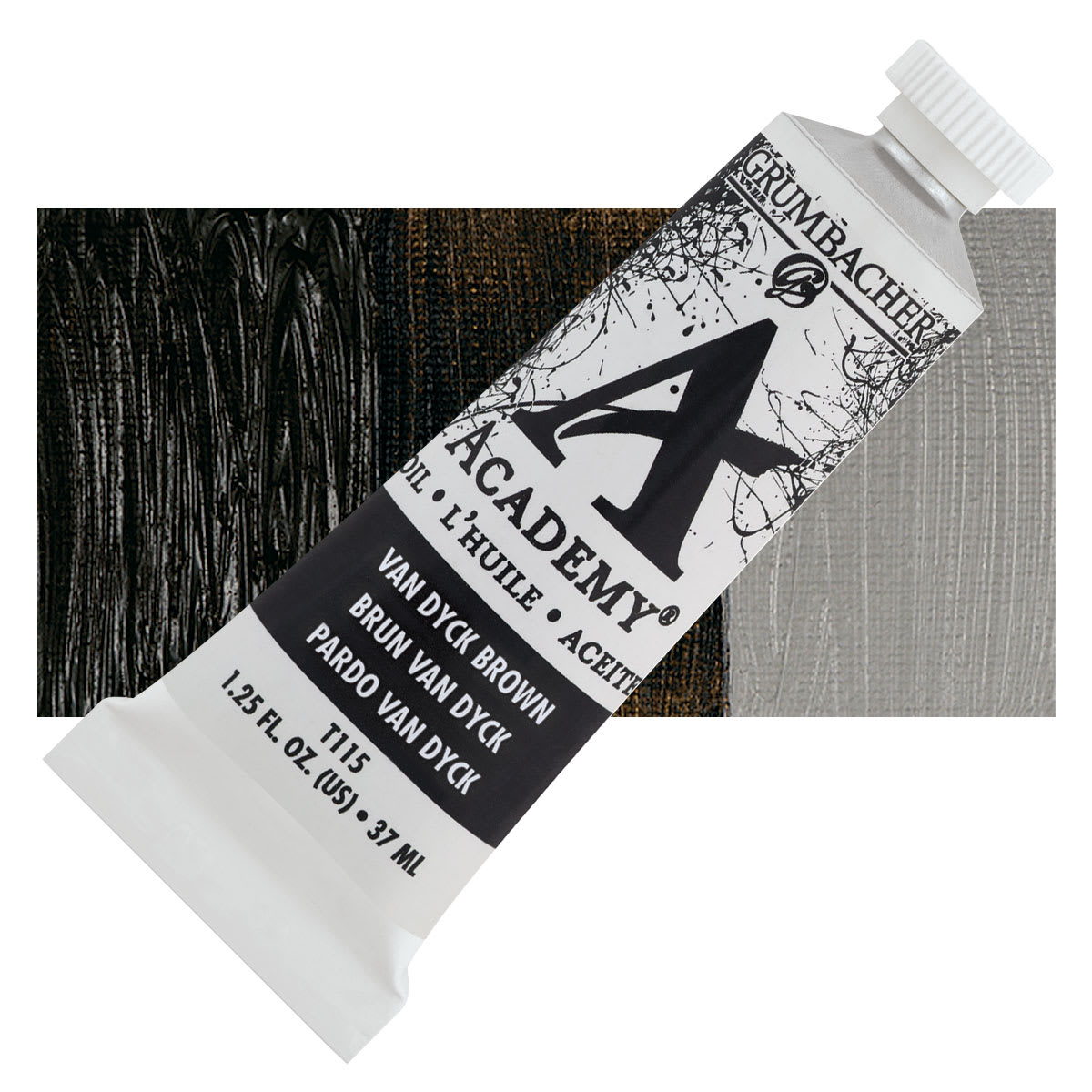Grumbacher Academy Oil Color - Van Dyke Brown, 37 ml tube and swatch