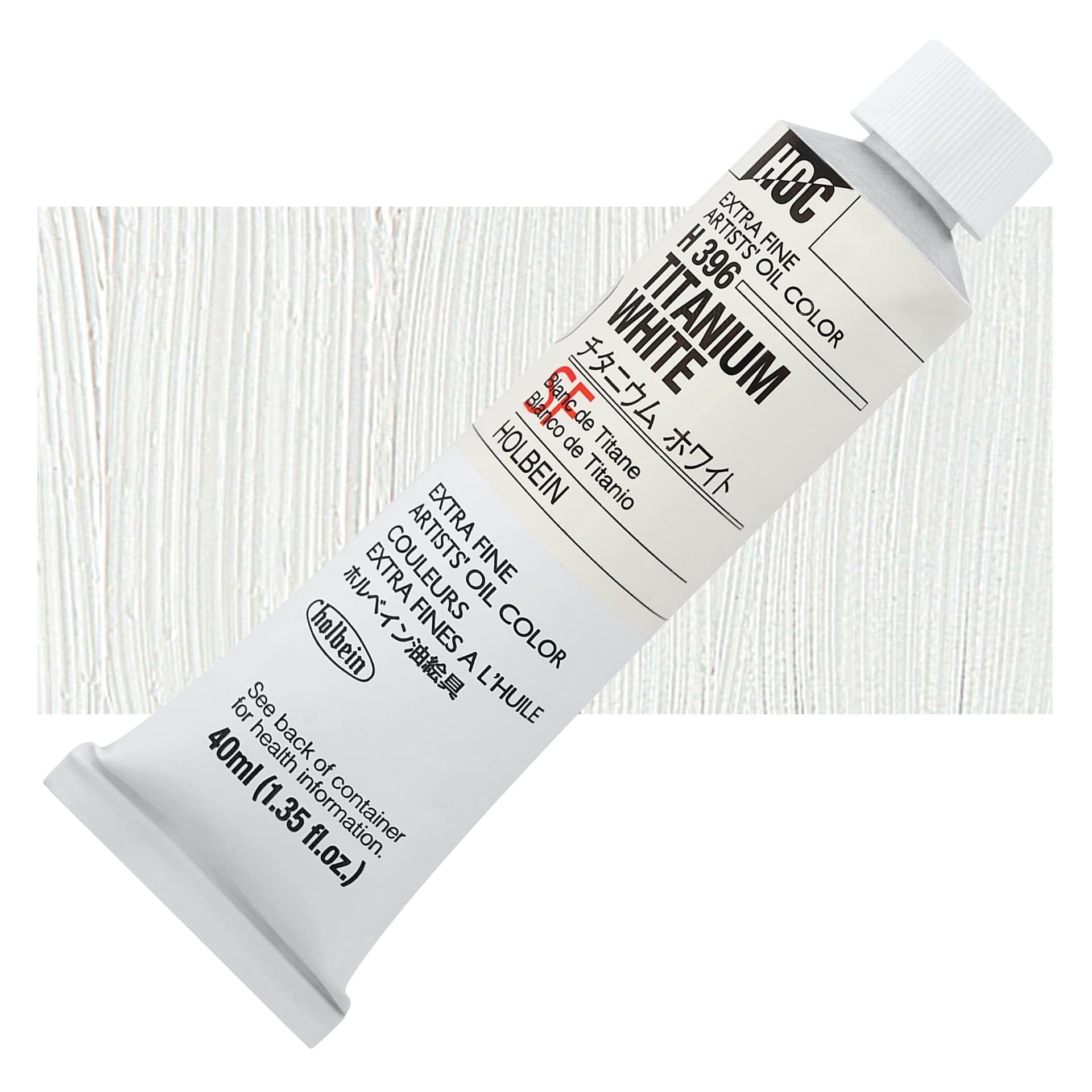 Holbein Artists' Oil Color - Titanium White, 40 ml tube and swatch