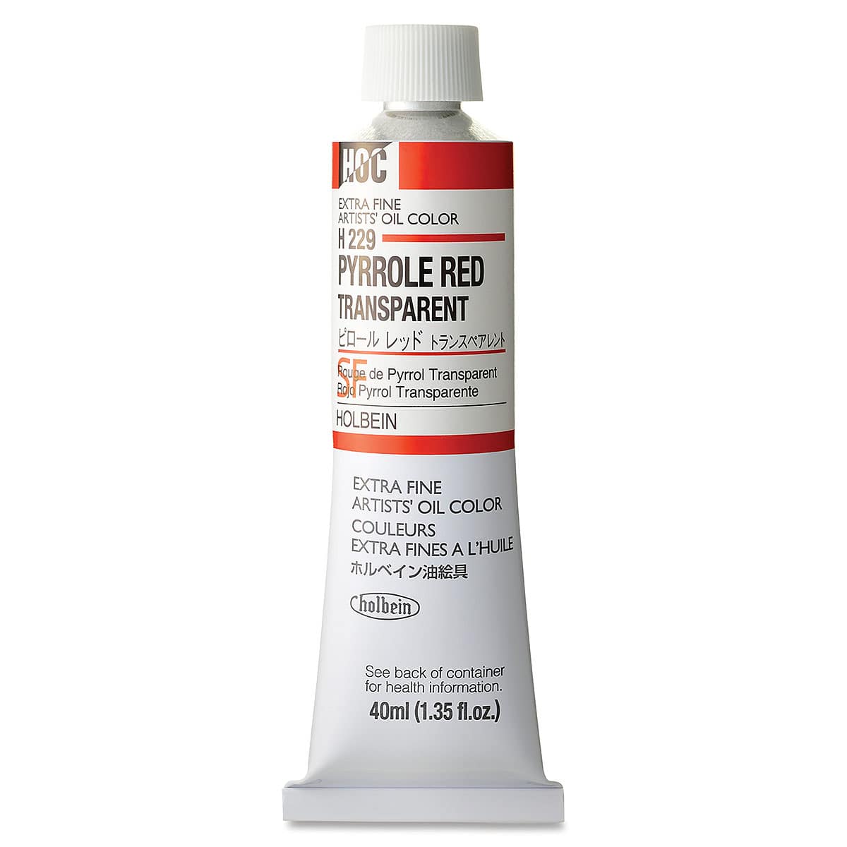 Holbein Artists' Oil Color - Pyrrole Red Transparent, 40 ml tube