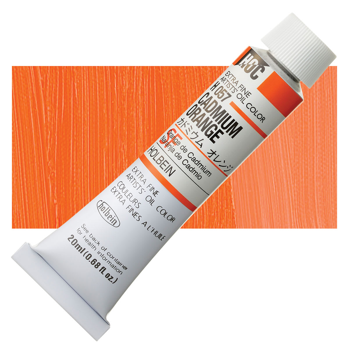 Holbein Artists' Oil Color - Cadmium Orange, 20 ml tube and swatch
