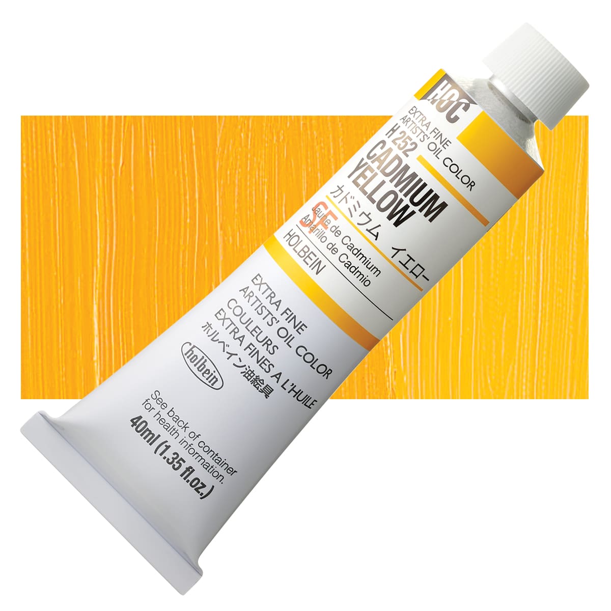 Holbien Artists' Oil Color - Cadmium Yellow, 40 ml tube and swatch