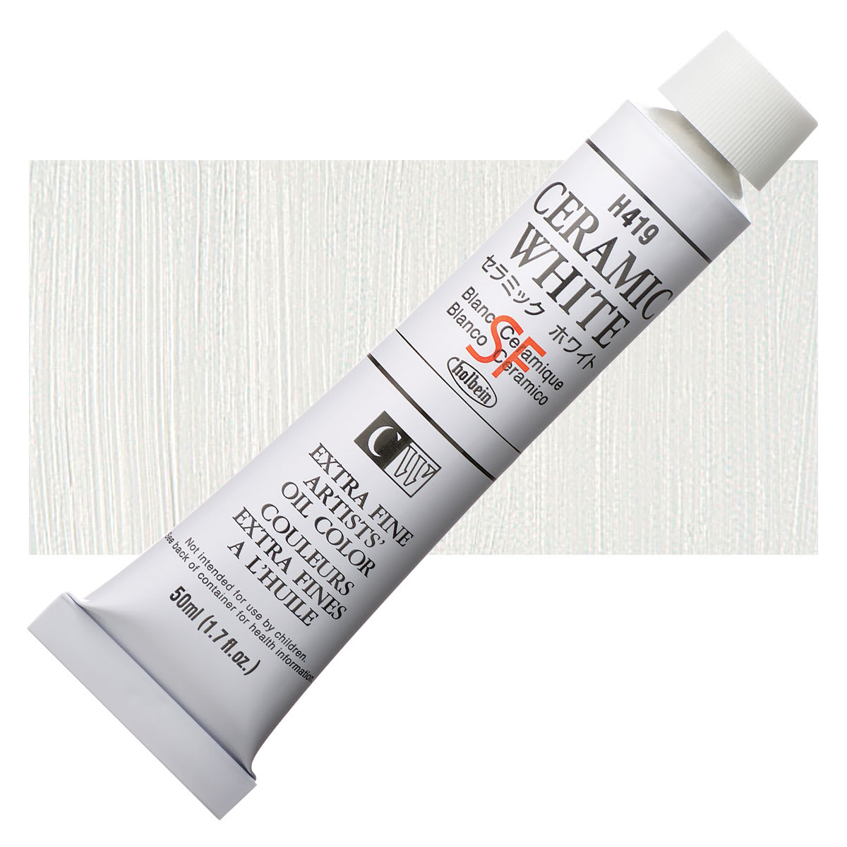 Holbein Artists' Oil Color - Ceramic White, 50 ml tube and swatch