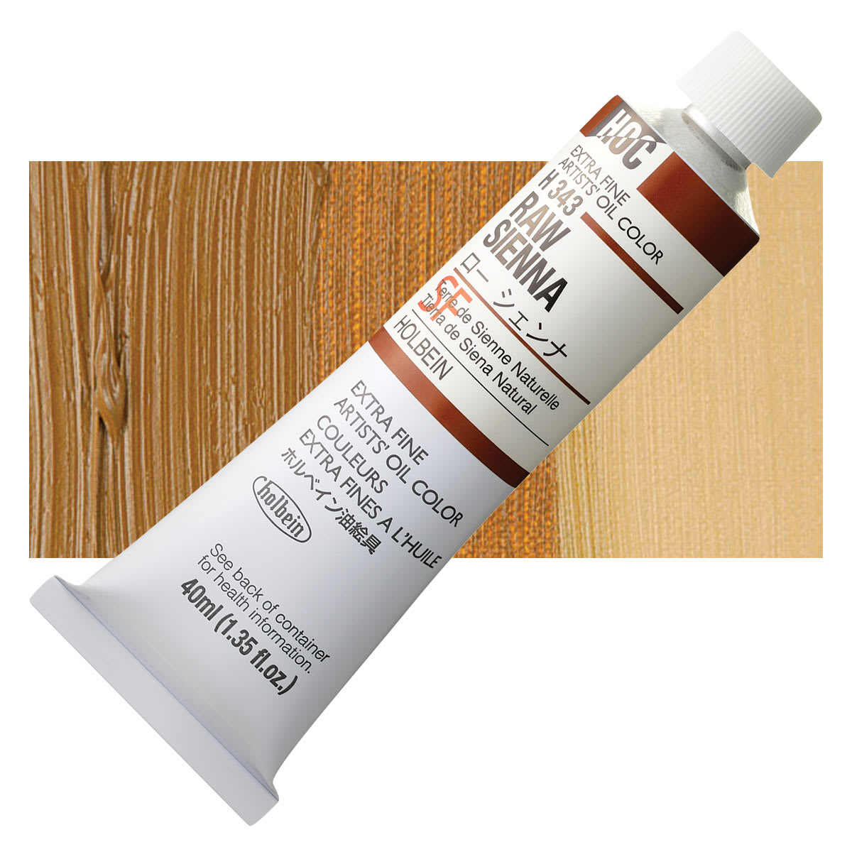 Holbein Artists' Oil Color - Raw Sienna, 40 ml tube and swatch