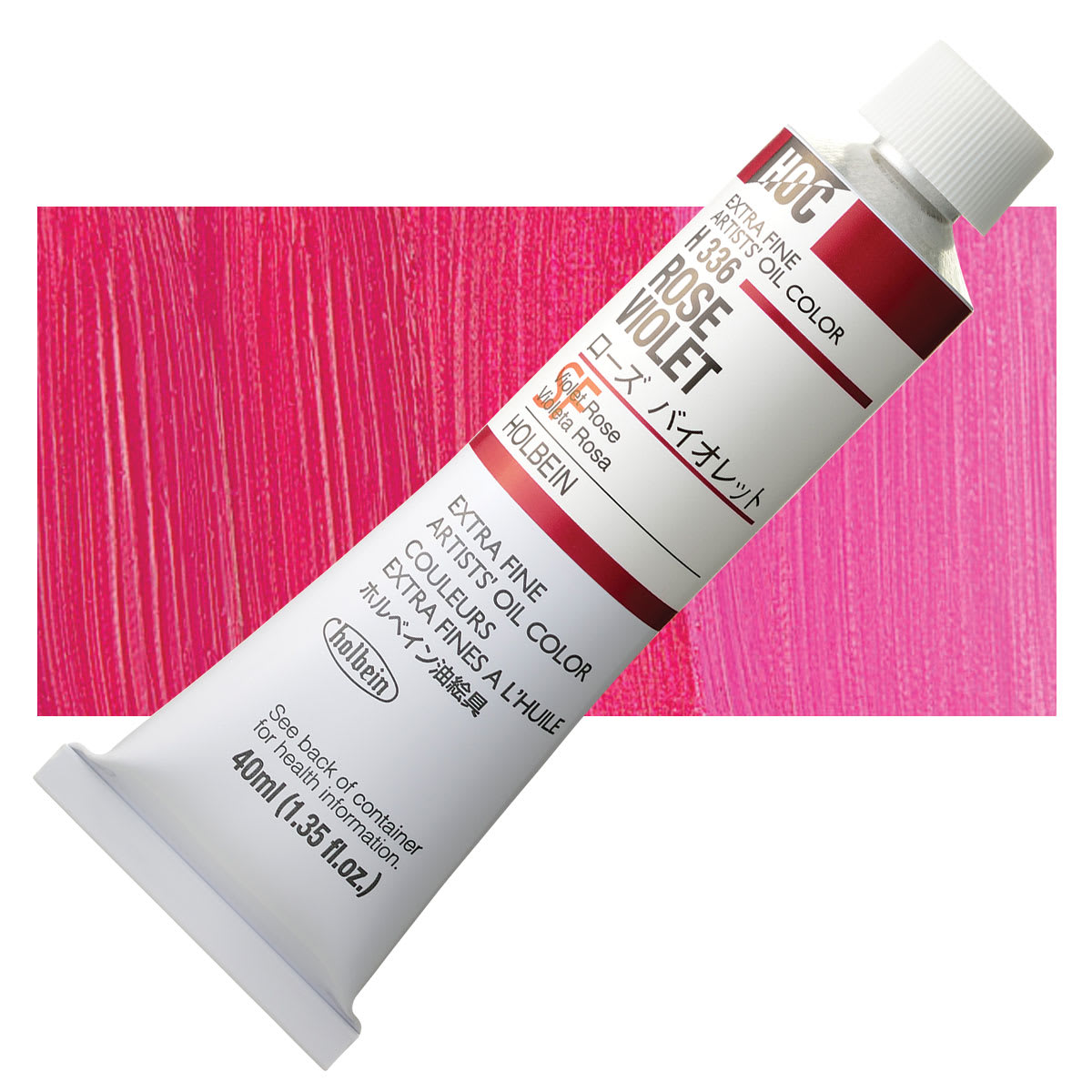 Holbein Artists' Oil Color - Rose Violet, 40 ml tube and swatch