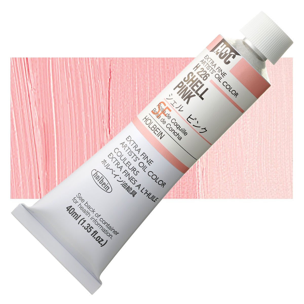 Holbein Artists' Oil Color - Shell Pink, 40 ml tube and swatch