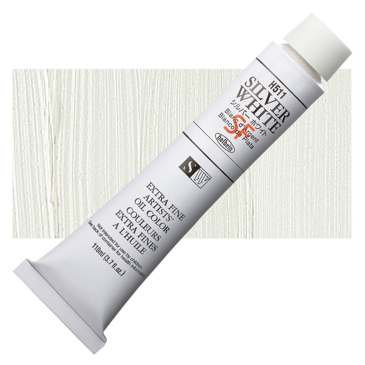 Holbein Artists' Oil Color - Silver White, 110 ml tube and swatch
