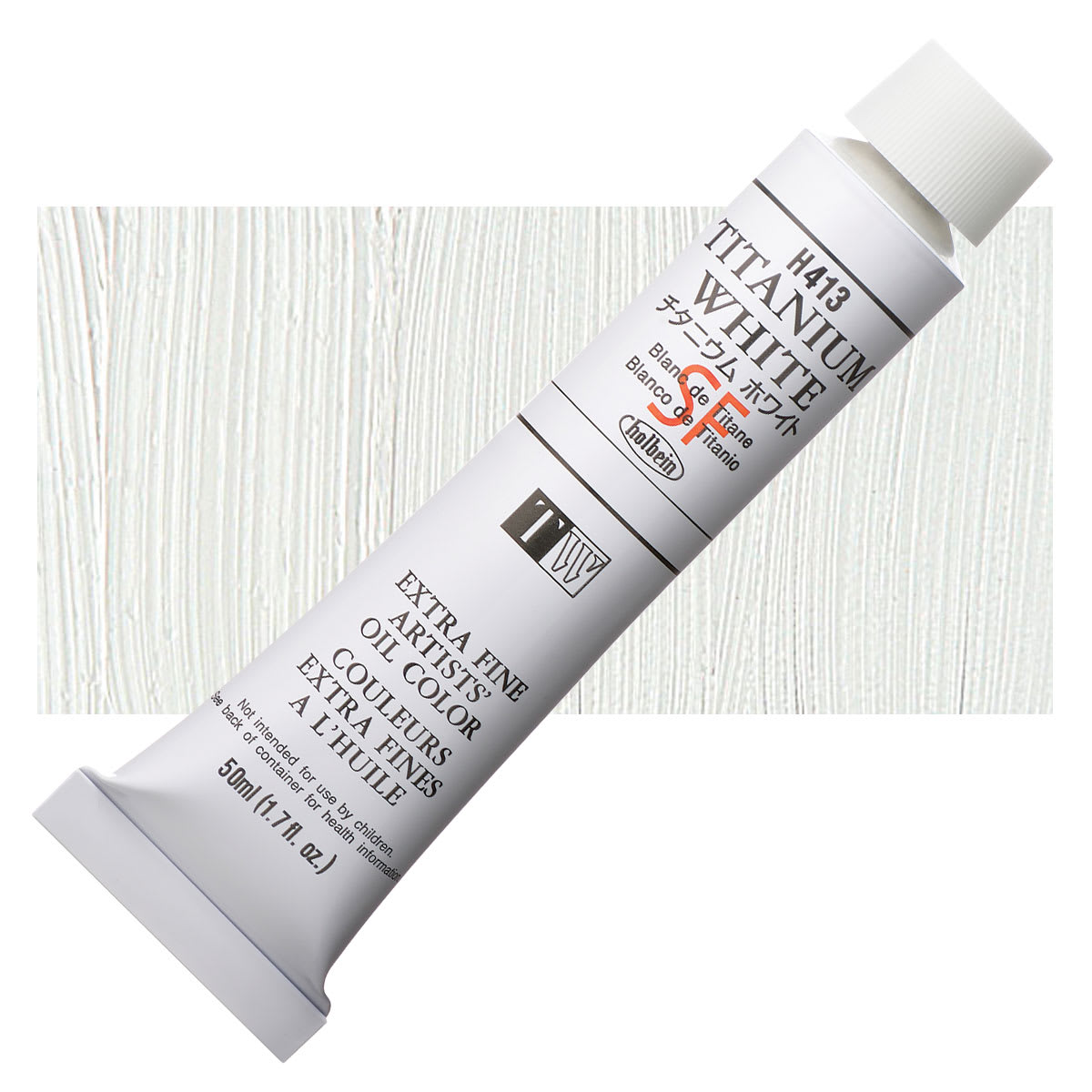 Holbein Artists' Oil Color - Titanium White, 50 ml tube and swatch