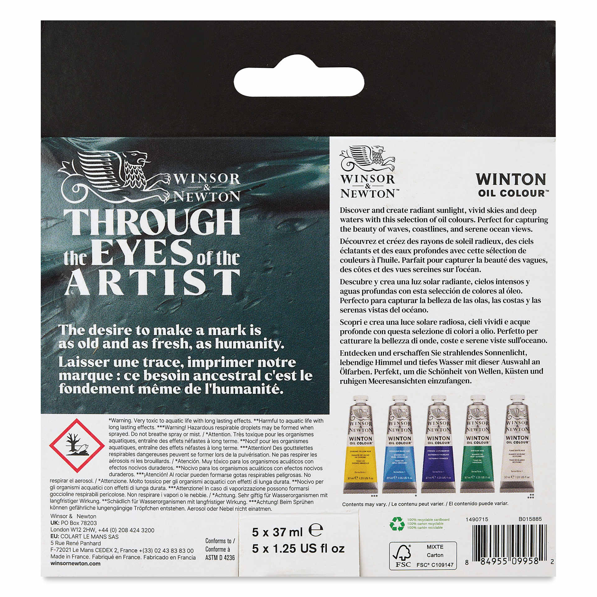 Winsor & Newton Winton Oil Colors - Seascape Set, Set of 5 colors, 37 ml tubes, back of packaging