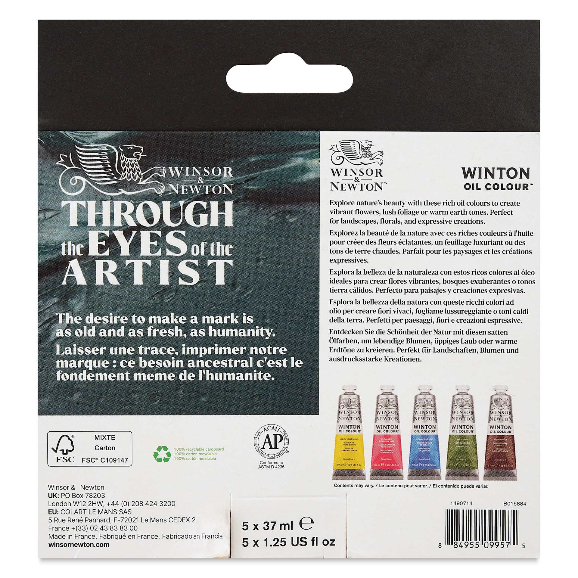 Winsor & Newton Winton Oil Colors - Set of 5, Botanic, 37 ml tubes, back of packaging