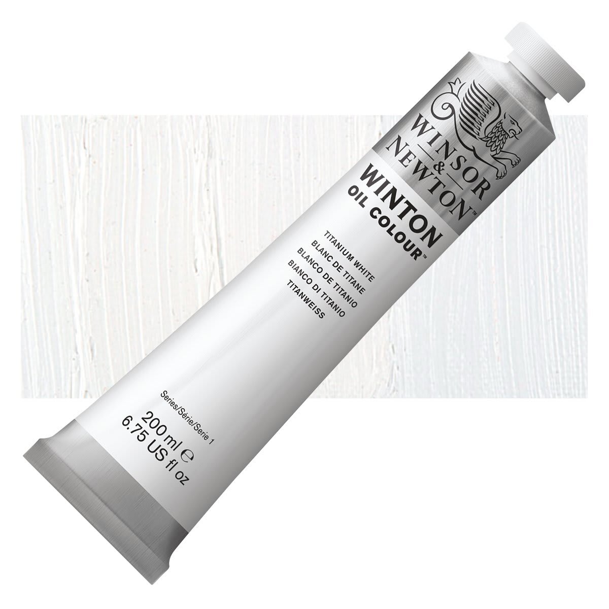 Winsor & Newton Winton Oil Color - Titanium White, 200 ml tube and swatch