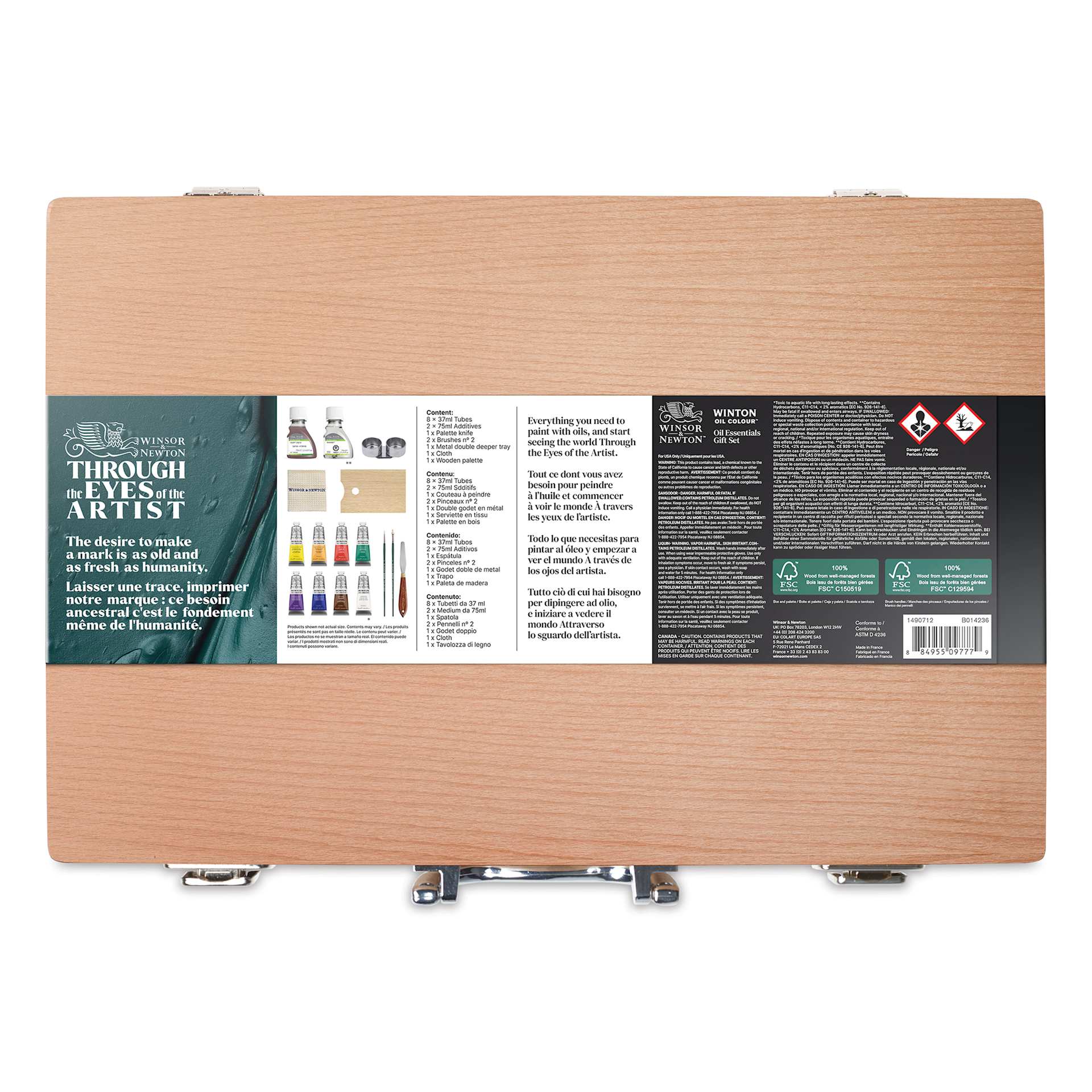 Winsor & Newton Winton Oil Colors - Set of 15 Wood Box Gift Set, Essential Colors back of case