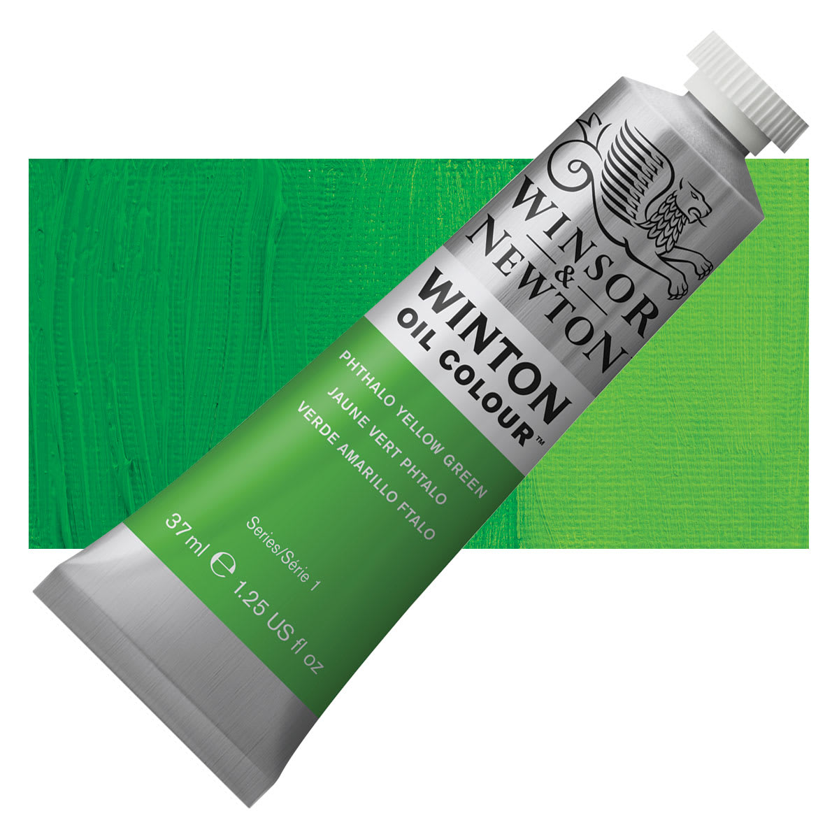 Winsor & Newton Winton Oil Color - Phthalo Yellow Green, 37 ml tube and swatch