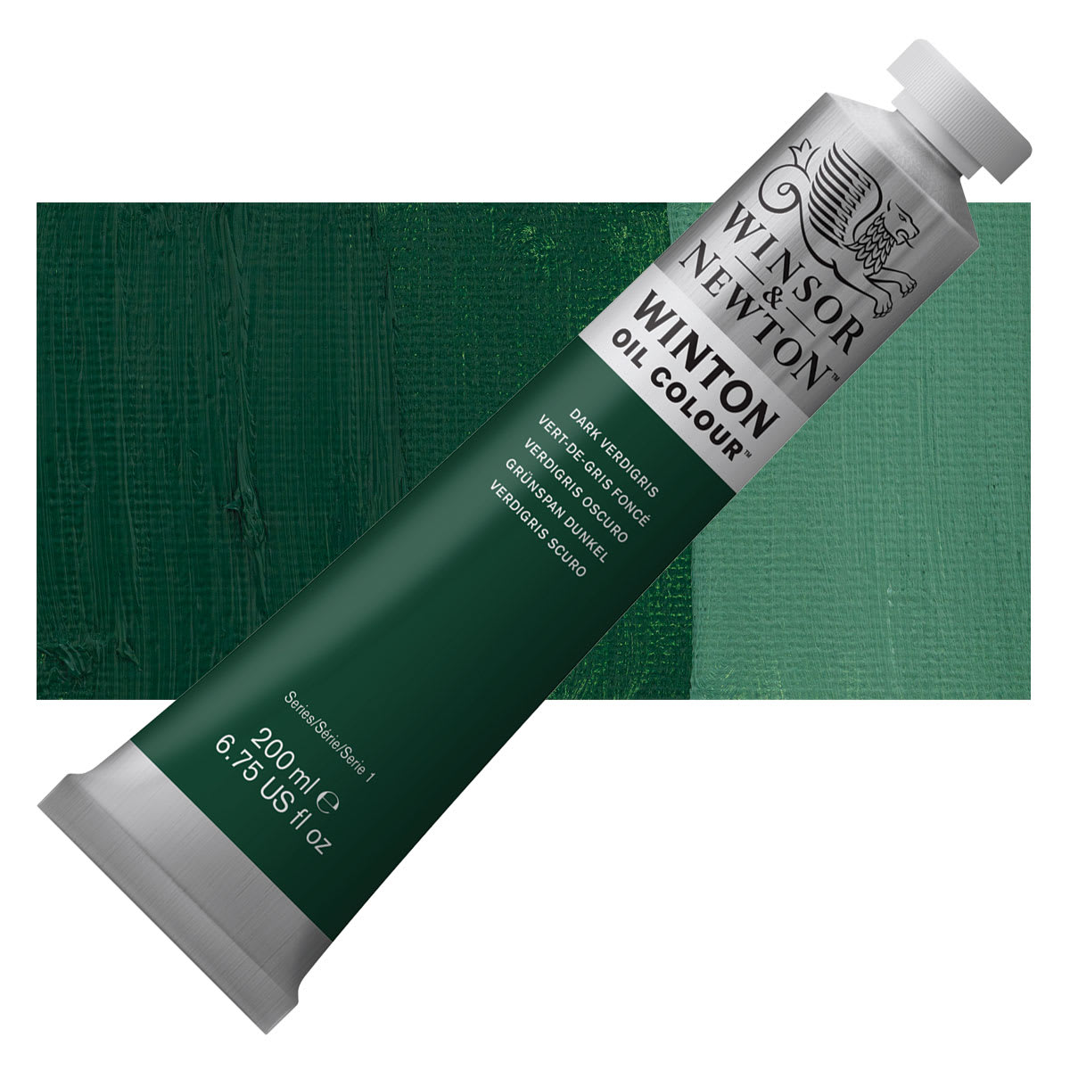 Winsor & Newton Winton Oil Color - Dark Verdigris, 200 ml, Tube and swatch Winsor & Newton Winton Oil Color - Dark Verdigris, 200 ml, Tube and swatch