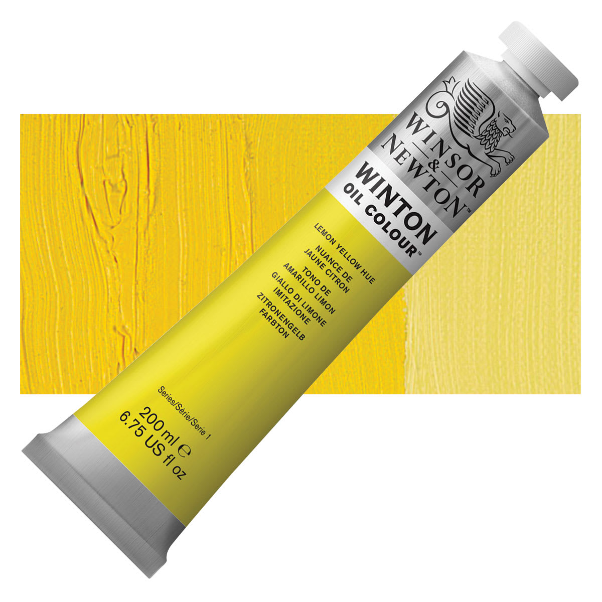 Winsor & Newton Winton Oil Color - Lemon Yellow Hue, 200 ml tube and swatch