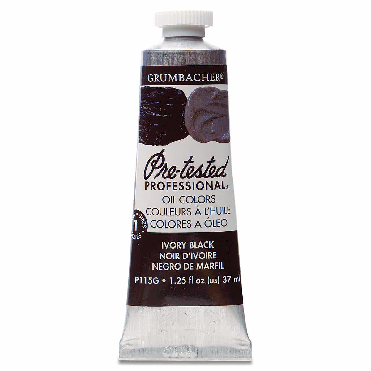 Grumbacher Pre-Tested Artists' Oil Color - Ivory Black, 1.25 oz tube