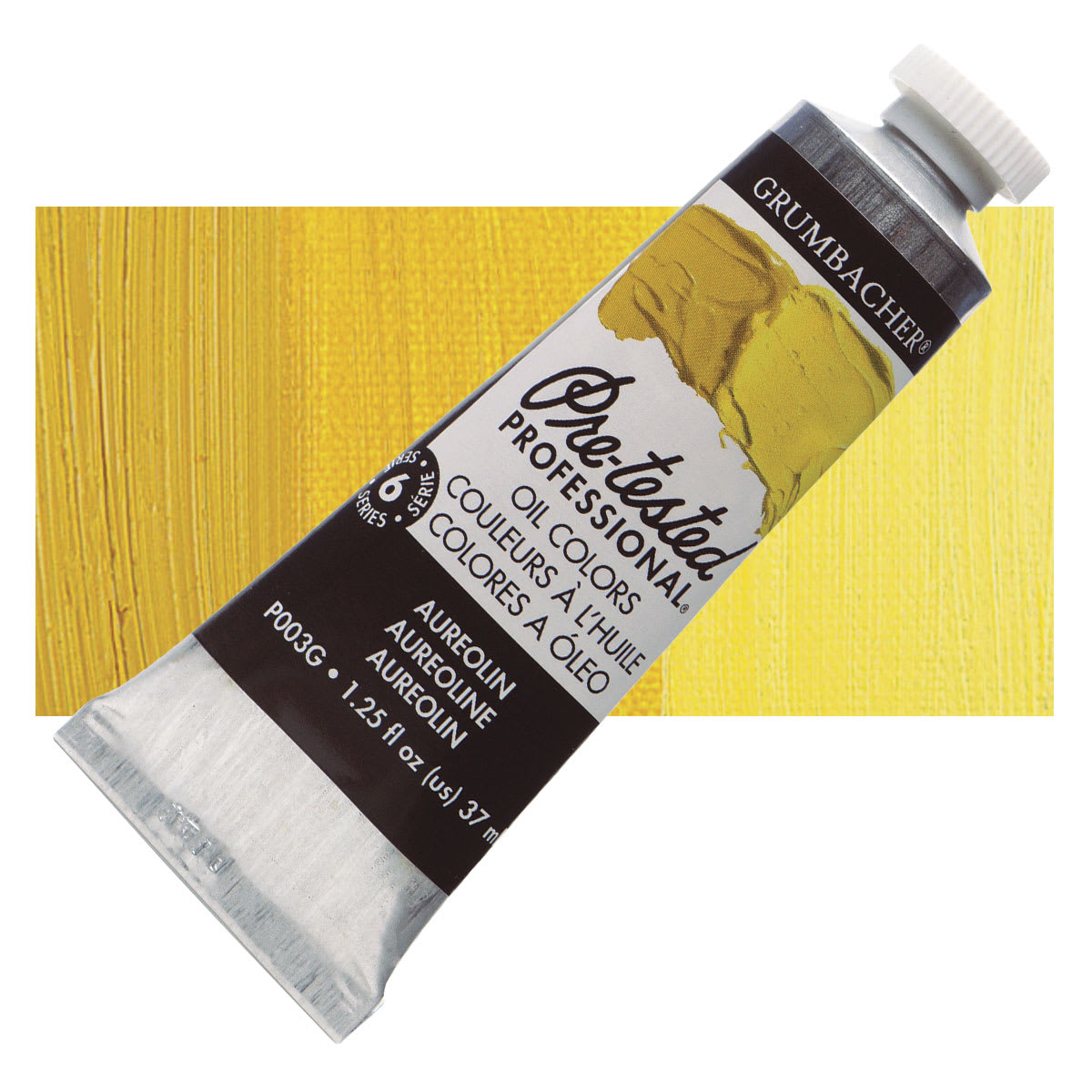 Grumbacher Pre-Tested Artists' Oil Color - Aureolin, 1.25 oz tube and swatch