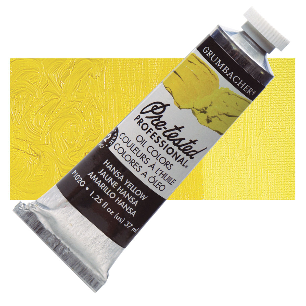 Grumbacher Pre-Tested Artists' Oil Color - Hansa Yellow, 1.25 oz tube and swatch