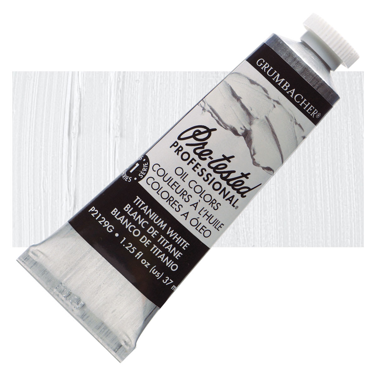 Grumbacher Pre-Tested Artists' Oil Color - Titanium White, 1.25 oz tube and swatch