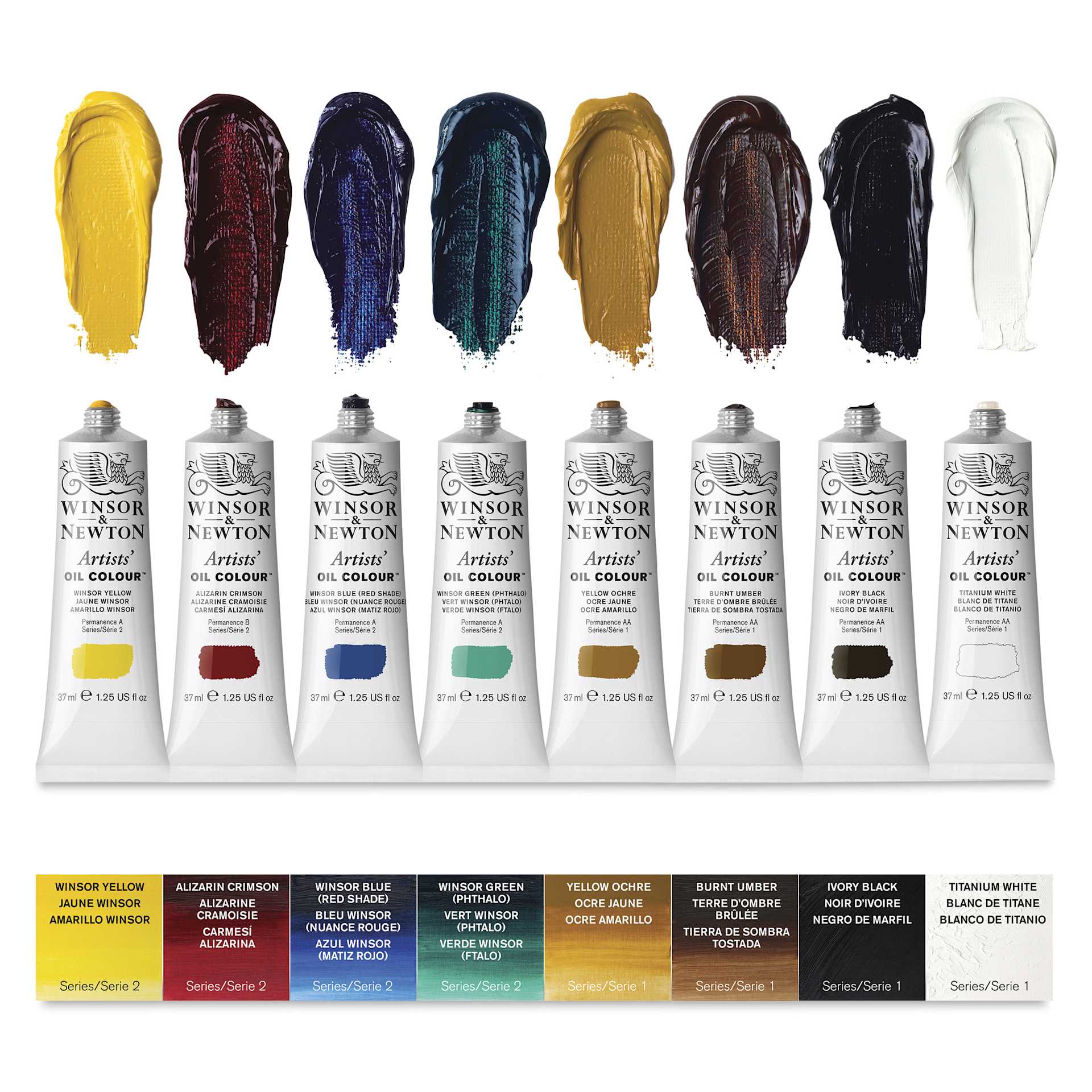 Included colors for the Winsor & Newton Artists' Oil Colors - Set of 19, Studio Case Set