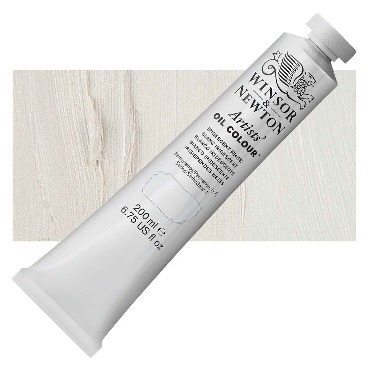 Winsor & Newton Artists' Oil Color - Iridescent White, 200 ml tube and swatch