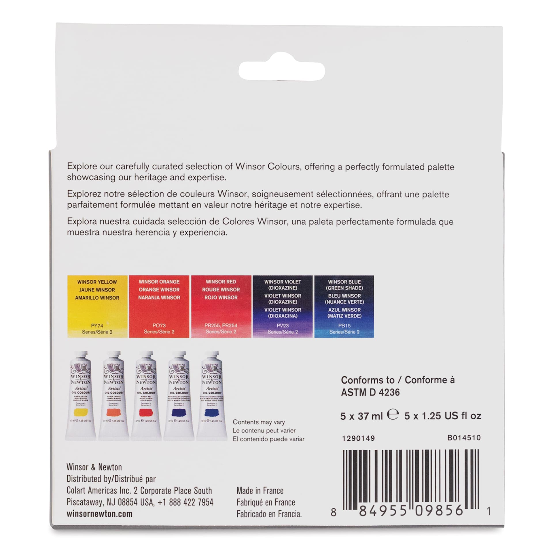 Winsor & Newton Artists' Oil Colors - Set of 5, Winsor Colors, 37ml tubes back of package