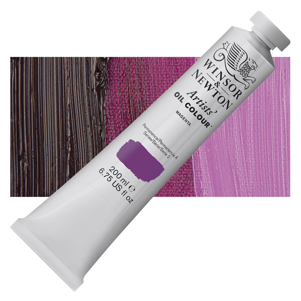 Winsor & Newton Artists' Oil Color - Magenta, 200 ml, tube and swatch