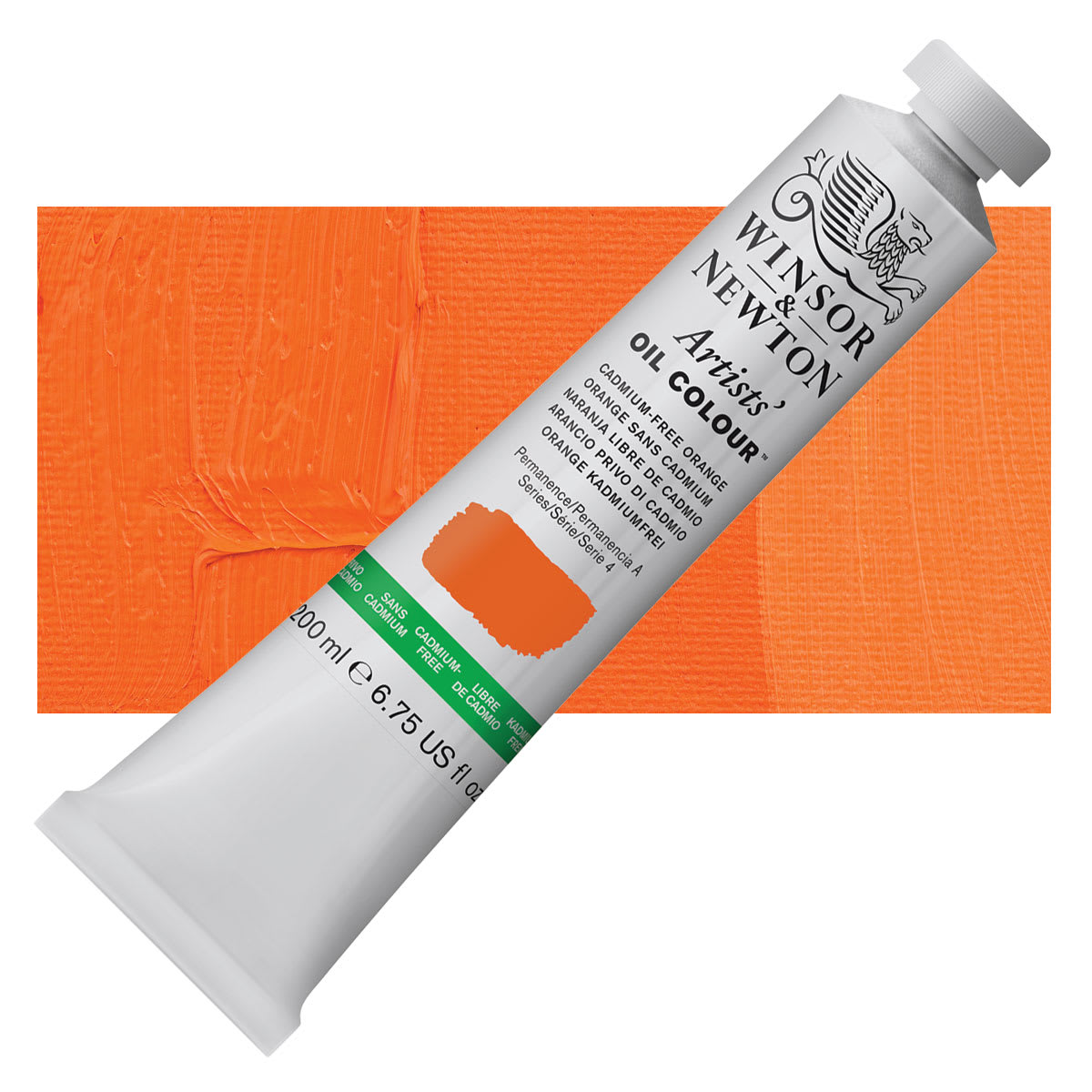 Winsor & Newton Artists' Oil Color - Cadmium Free Orange, 200 ml, Tube and swatch