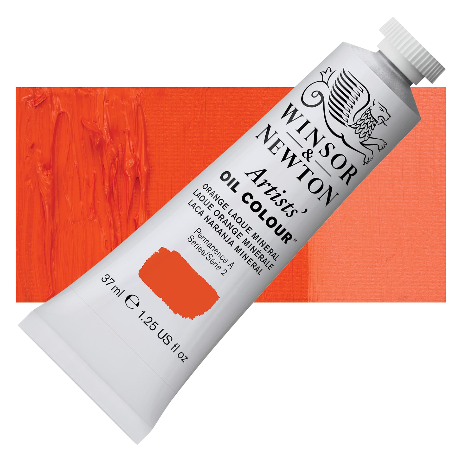 Winsor & Newton Artists' Oil Color - Orange Laque Mineral, 37 ml tube and swatch
