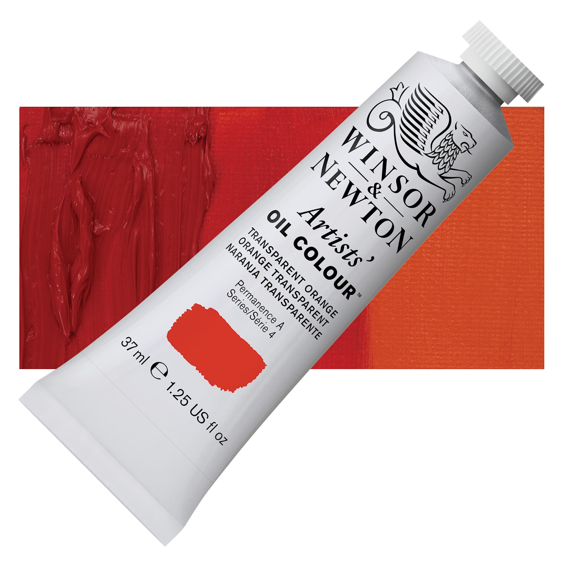 Winsor & Newton Artists' Oil Color - Transparent Orange, 37 ml tube and swatch