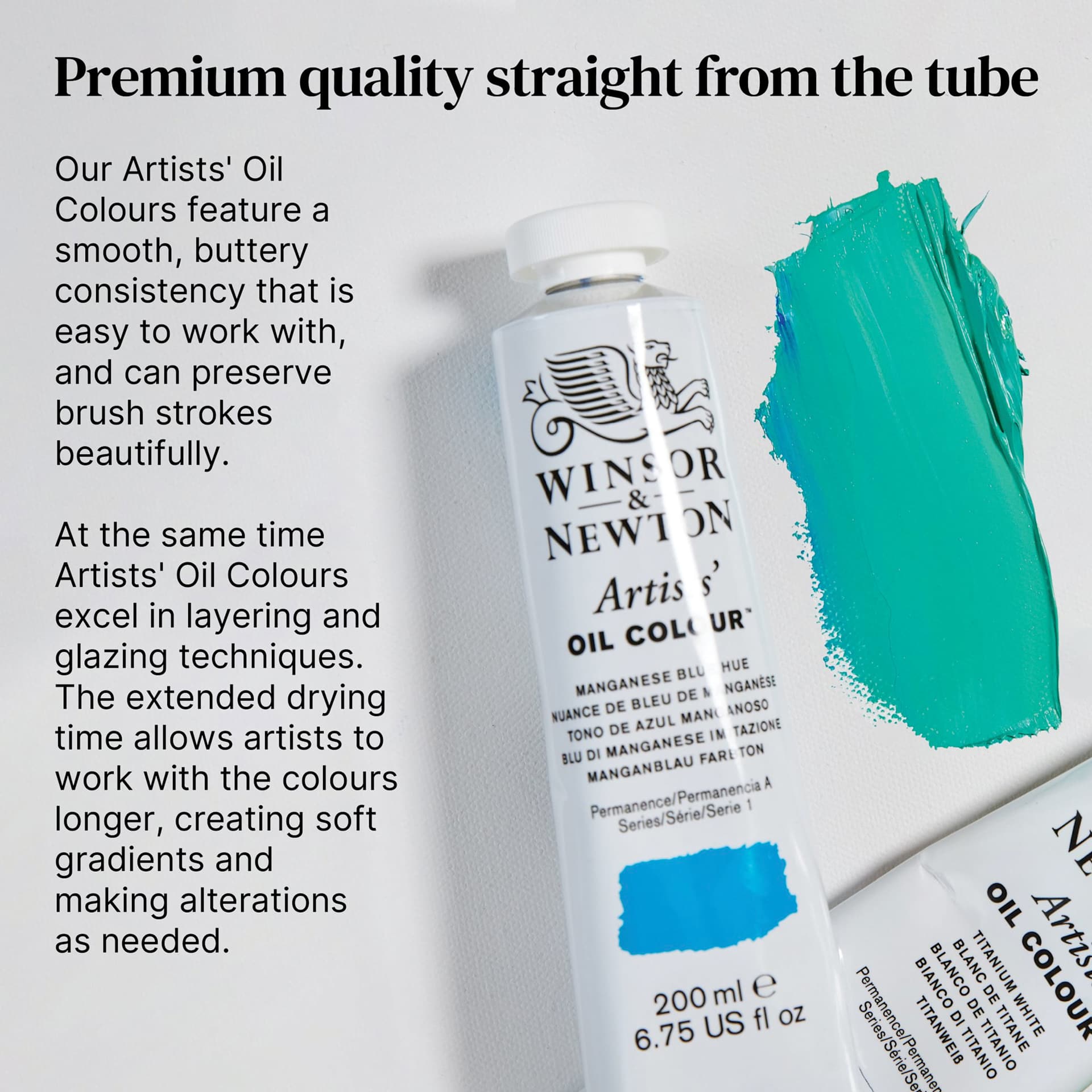 Premium quality straight from the tube. Artists’ Oil Colours feature a smooth, buttery texture for easy application and strong brushstroke retention. Ideal for layering and glazing, they offer extended working time for blending and adjustments.