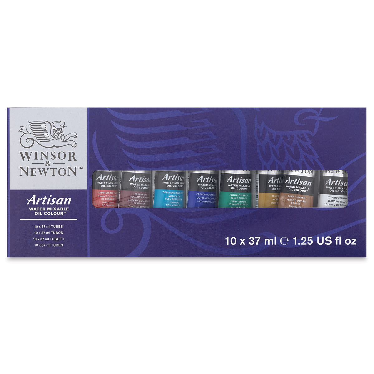 Winsor & Newton Artisan Water Mixable Oil Paint - Front of package of Set of 10 Colors
