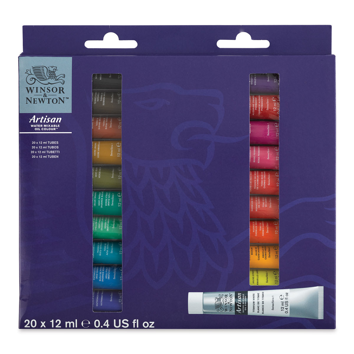 Winsor & Newton Artisan Water Mixable Oil Paint - Set of 20, Assorted Colors, 12 ml, Tubes (Front of packaging)