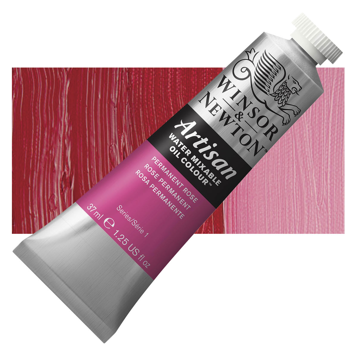 Winsor & Newton Artisan Water Mixable Oil Paint - Permanent Rose, 37 ml tube and swatch Winsor & Newton Artisan Water Mixable Oil Paint - Permanent Rose, 37 ml tube and swatch