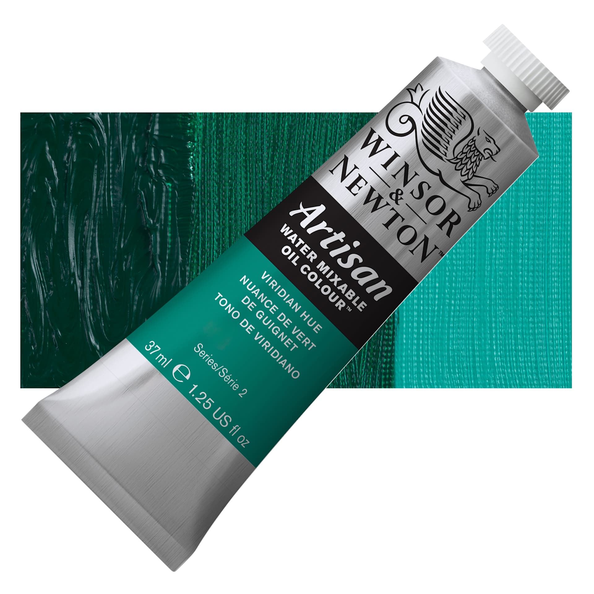 Winsor & Newton Artisan Water Mixable Oil Paint - Viridian Hue, 37 ml tube and swatch
