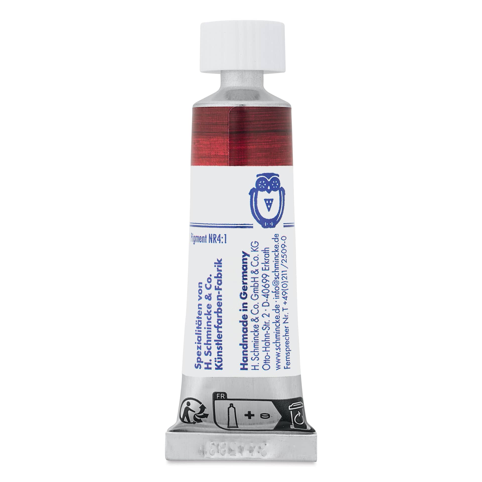 Schmincke Mussini Oil Color - Cochineal Red, 15 ml back of tube