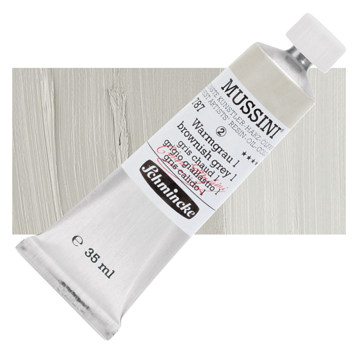Schmincke Mussini Oil Color - Brownish Gray 1, 35 ml tube and swatch